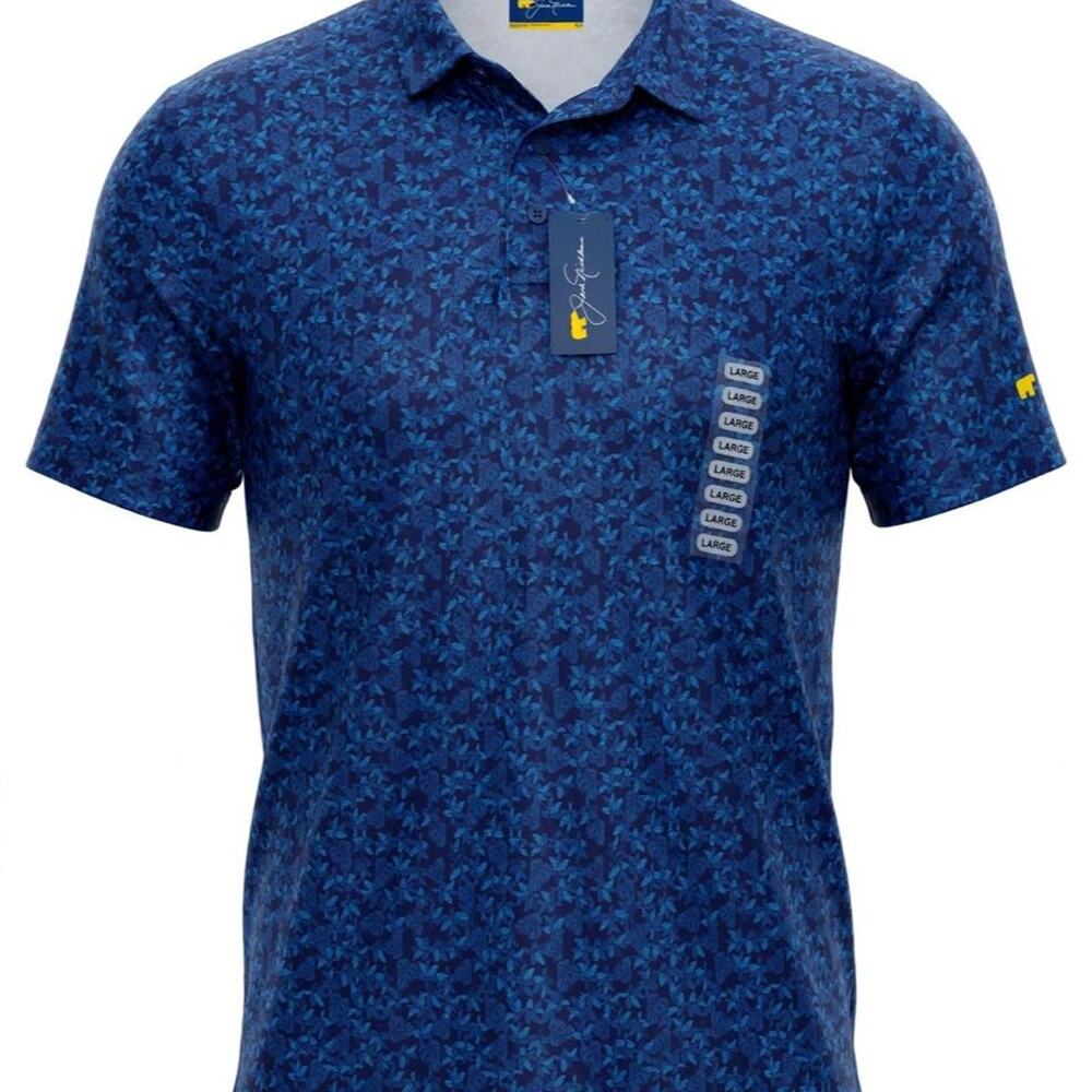 Jack Nicklaus Polo Shirt Mens Large Blue Tropical Floral Leaf Print Golf NWT